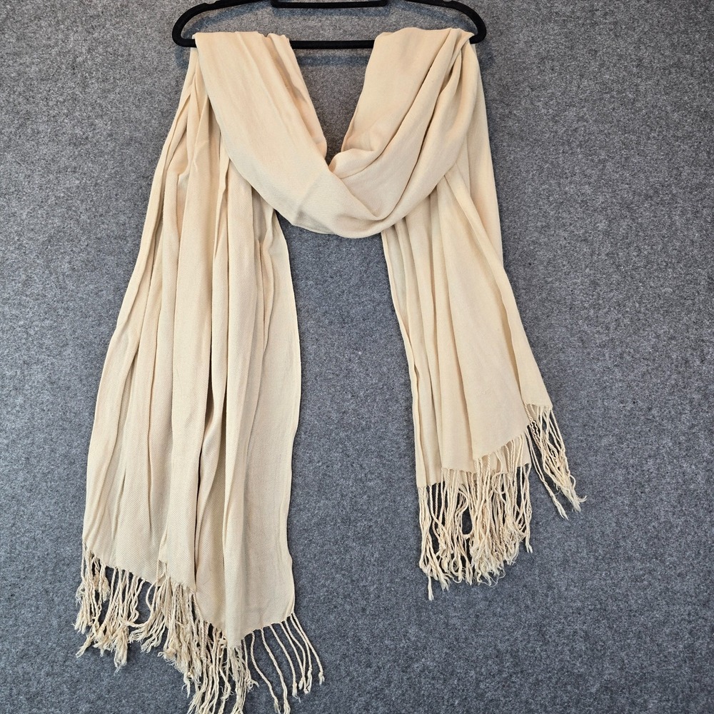 Pashmina Wrap Shawl Women's Neutral Beige Lightweight Fringe Trim Winter 26x37